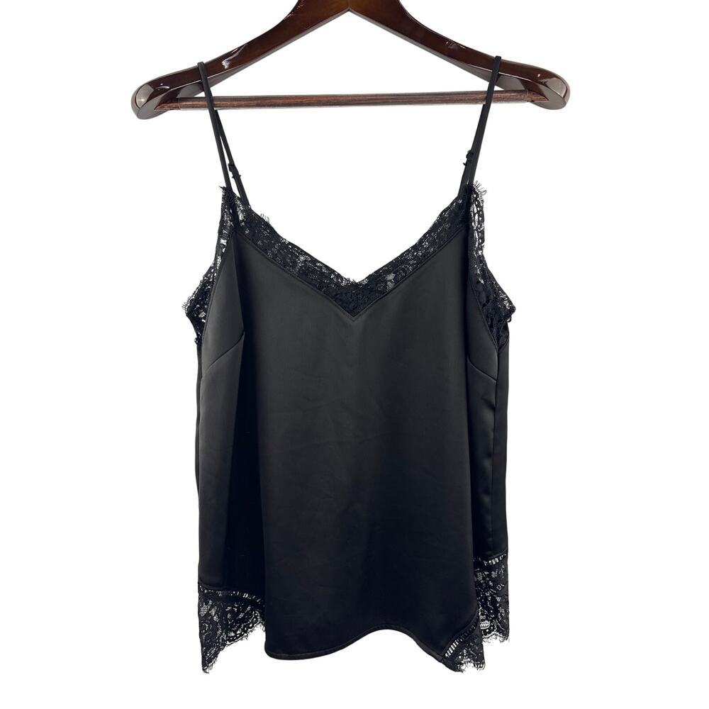 Women’s Halogen Petite Medium Black Satin Cami s/ Lace Details